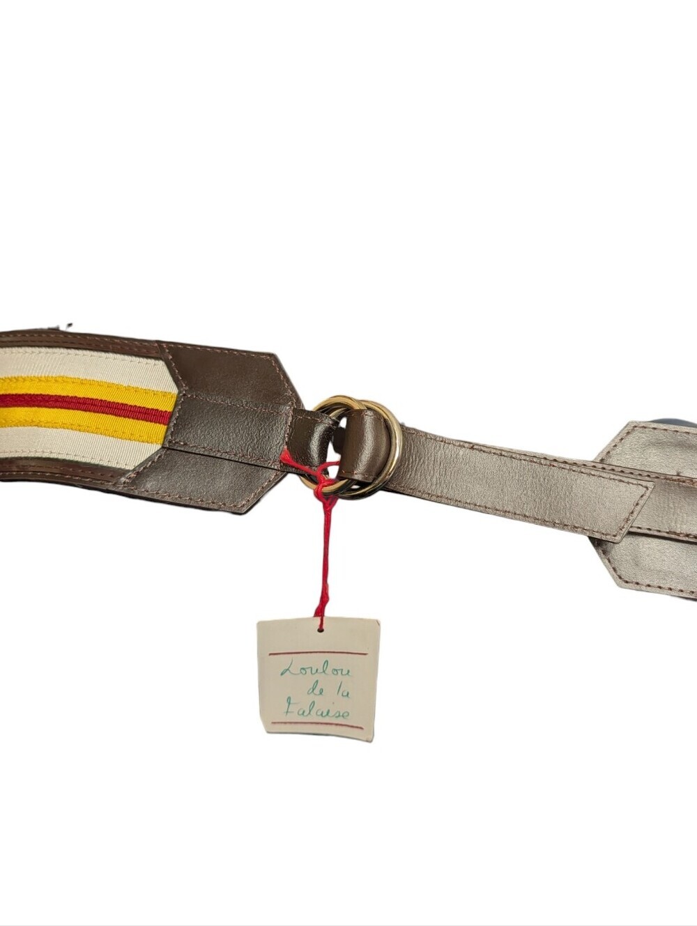 Loulou de la Falaise 1X Wide Leather Waist Belt Brown Stripe O Ring NWT - Picture 6 of 11